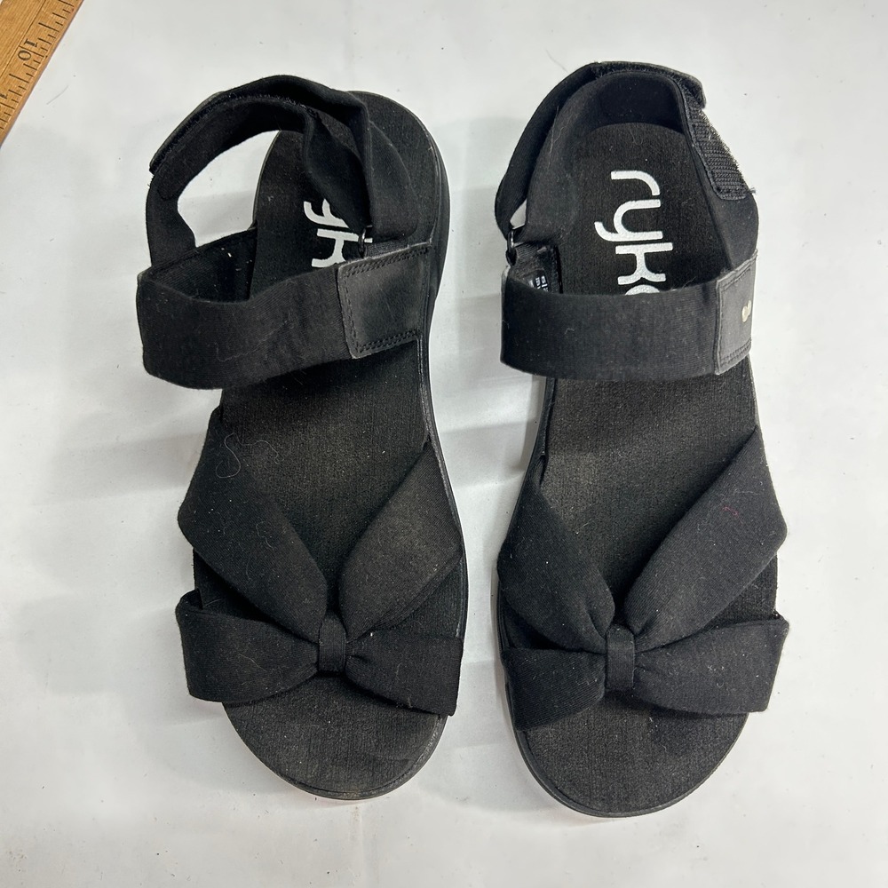 Ryka Mallorie Bow Slingback Comfort Sandals 7.5M Black Gorpcore Sporty Casual